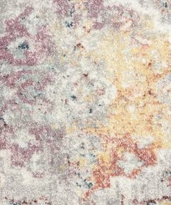 Miss Amara All Rugs Lara Orange And Purple Multi-Colour Distressed Round Rug