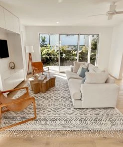 Miss Amara All Rugs Larissa Blue And Ivory Transitional Tribal Rug