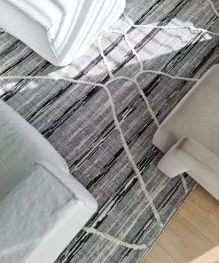 Miss Amara Lena Grey Black Abstract Textured Rug