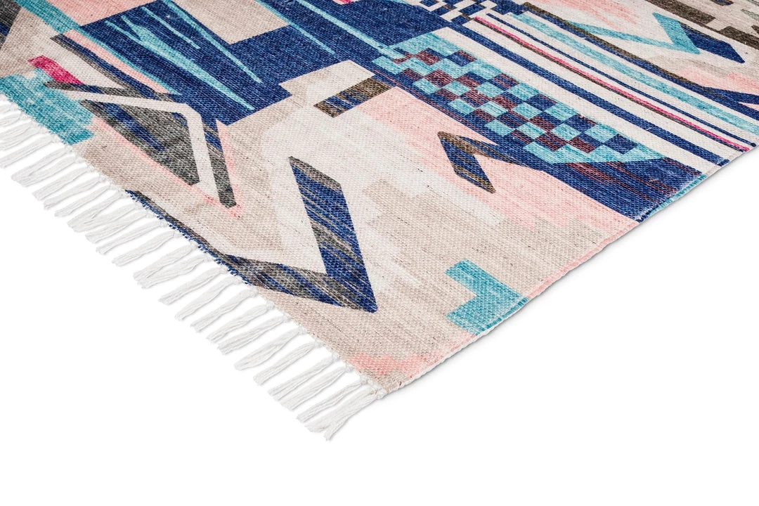 Miss Amara Lexi Blue And Pink Abstract Tribal PET Beach And Picnic Rug All Rugs
