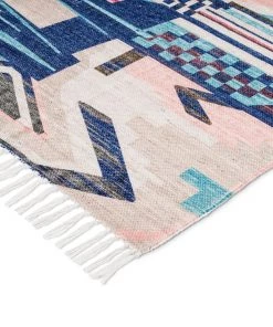 Miss Amara Lexi Blue And Pink Abstract Tribal PET Rug All Rugs