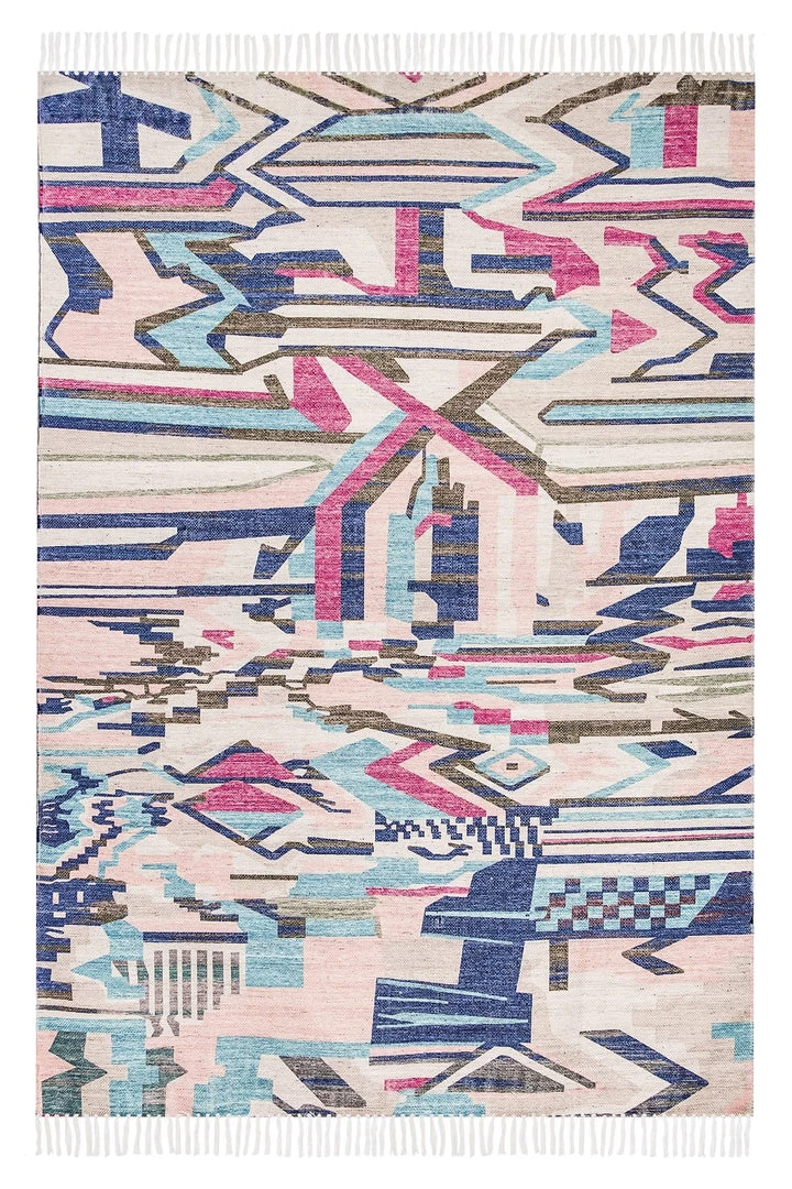 Miss Amara Lexi Blue And Pink Abstract Tribal PET Beach And Picnic Rug All Rugs