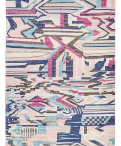 Miss Amara Lexi Blue And Pink Abstract Tribal PET Rug All Rugs