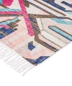 Miss Amara Lexi Blue And Pink Abstract Tribal PET Runner Rug All Rugs