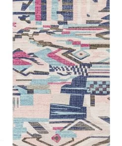 Miss Amara Lexi Blue And Pink Abstract Tribal PET Runner Rug All Rugs