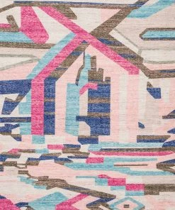 Miss Amara Lexi Blue And Pink Abstract Tribal PET Rug All Rugs