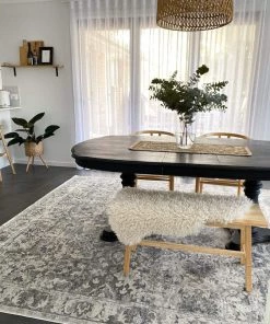 Miss Amara All Rugs Lorna Grey Blue And Ivory Transitional Distressed Motif Rug