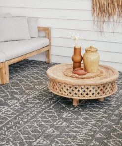 Miss Amara All Rugs Malaika Charcoal Tribal Pattern Flatweave Rug