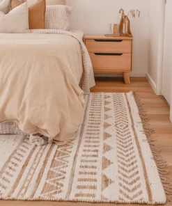 Miss Amara All Rugs Marilia White And Natural Jute Blend Tribal Print Rug