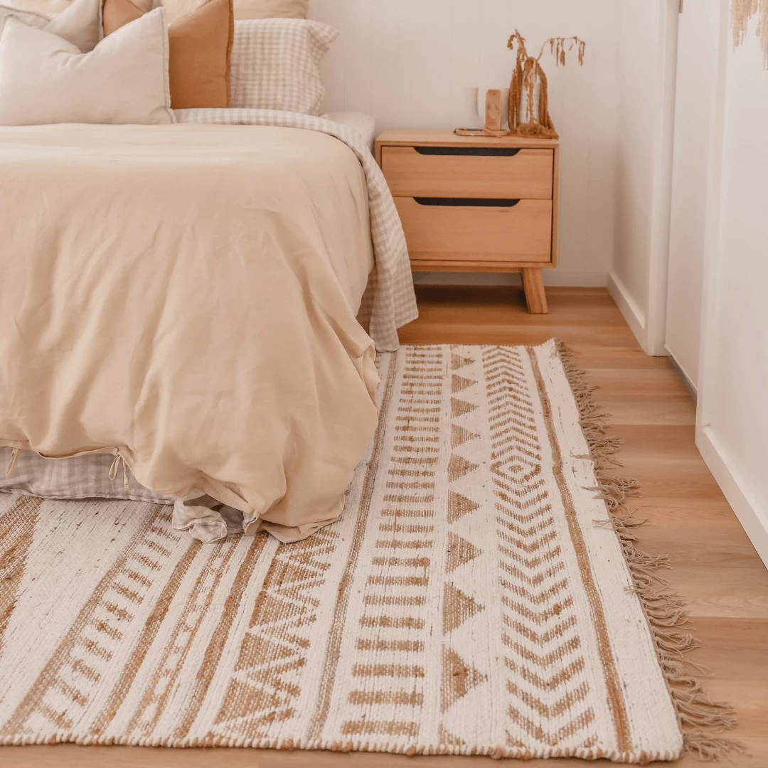 Miss Amara All Rugs Marilia White And Natural Jute Blend Tribal Print Rug