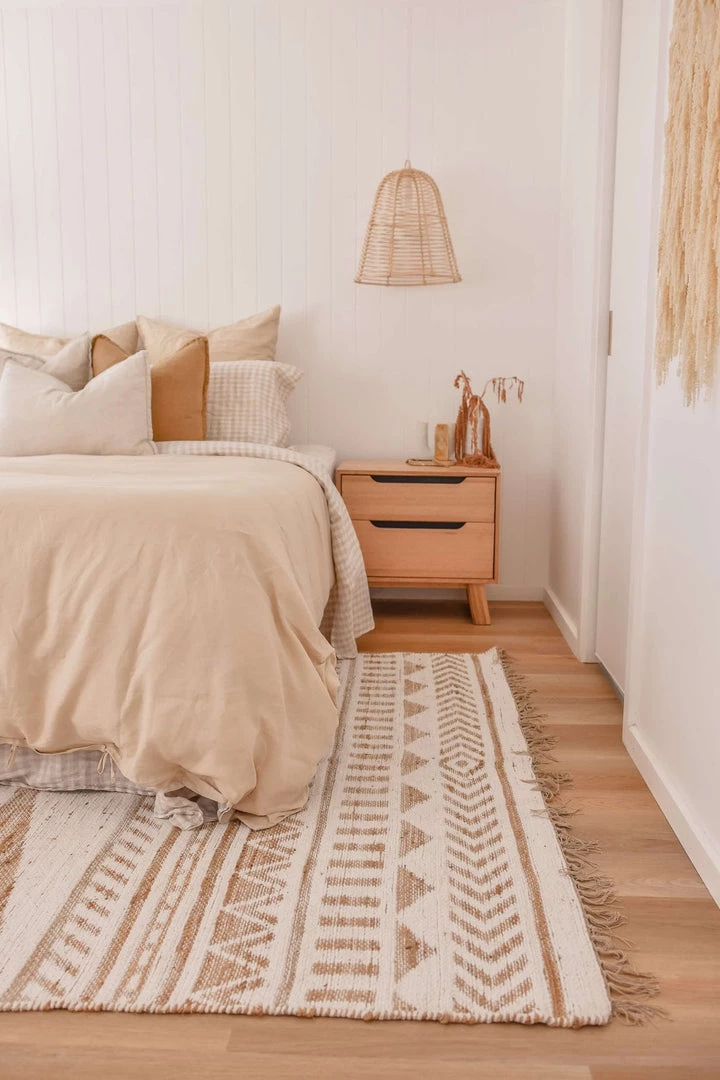 Miss Amara All Rugs Marilia White And Natural Jute Blend Tribal Print Rug