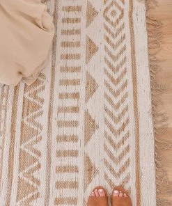 Miss Amara All Rugs Marilia White And Natural Jute Blend Tribal Print Rug