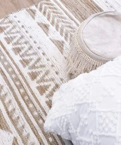 Miss Amara All Rugs Marilia White And Natural Jute Blend Tribal Print Rug