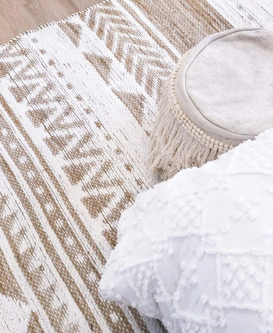 Miss Amara All Rugs Marilia White And Natural Jute Blend Tribal Print Rug