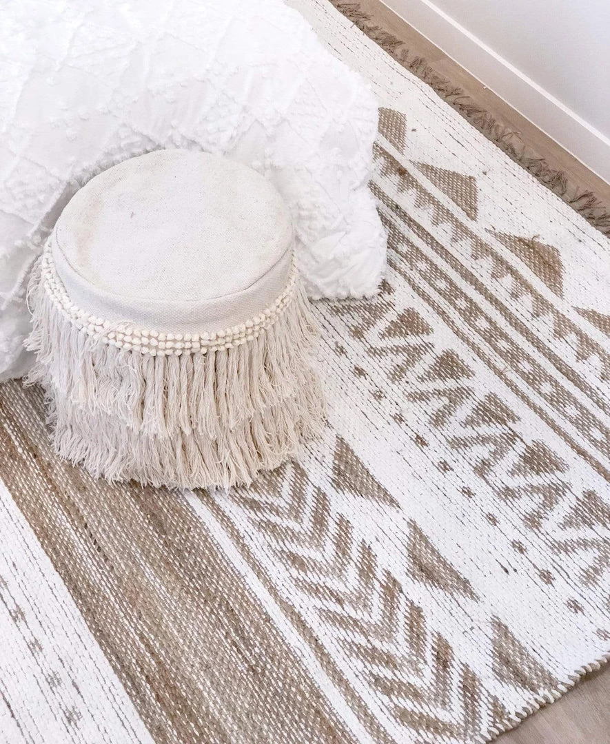 Miss Amara All Rugs Marilia White And Natural Jute Blend Tribal Print Rug