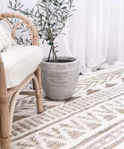 Miss Amara All Rugs Marilia White And Natural Jute Blend Tribal Print Rug