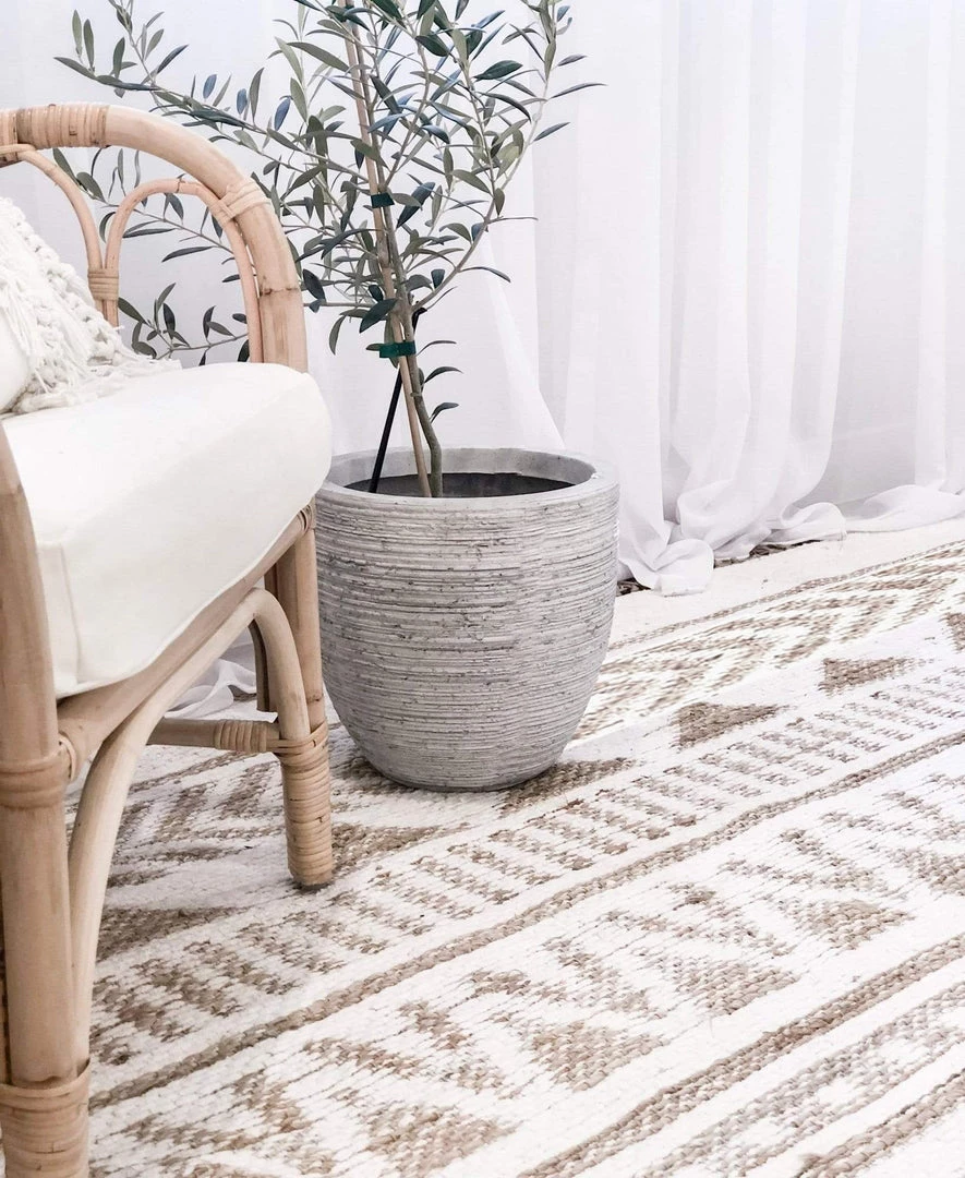 Miss Amara All Rugs Marilia White And Natural Jute Blend Tribal Print Rug