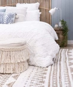 Miss Amara All Rugs Marilia White And Natural Jute Blend Tribal Print Rug