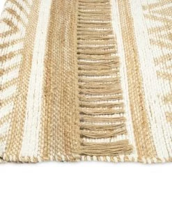 Miss Amara Marilia White And Natural Jute Blend Tribal Print Runner Rug All Rugs
