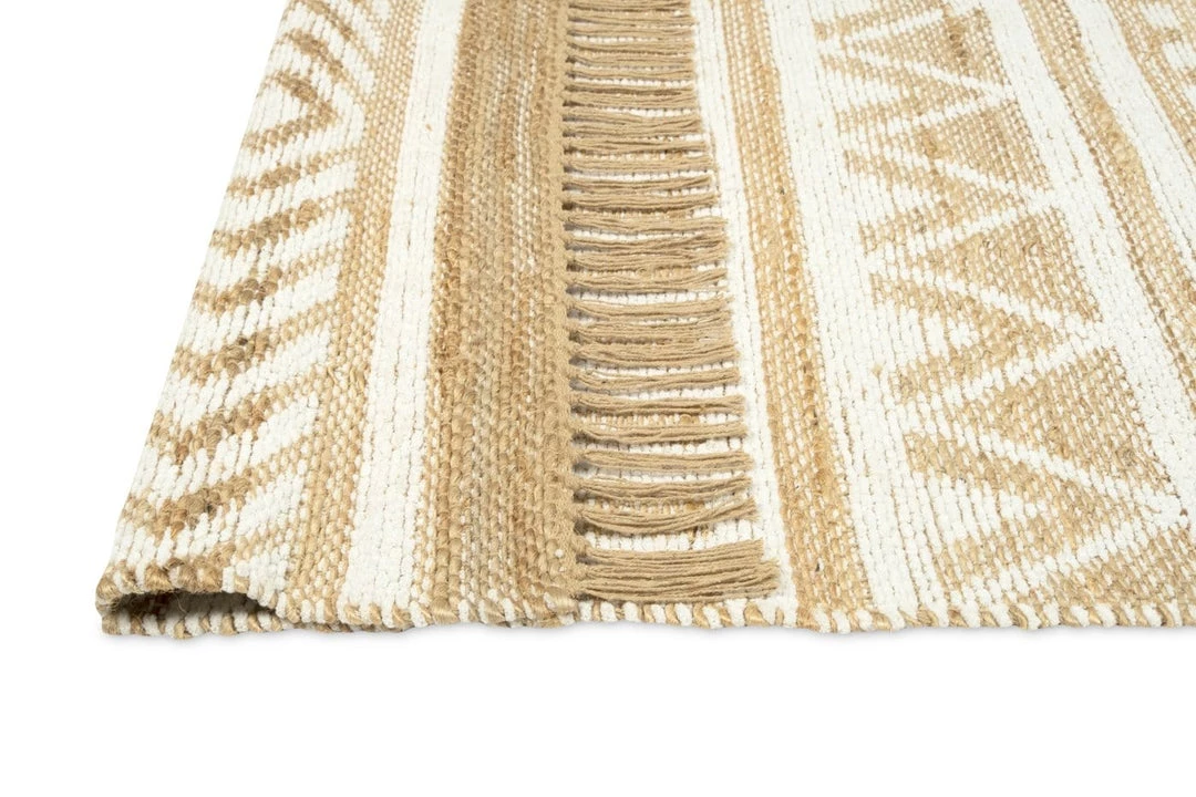 Miss Amara Marilia White And Natural Jute Blend Tribal Print Runner Rug All Rugs