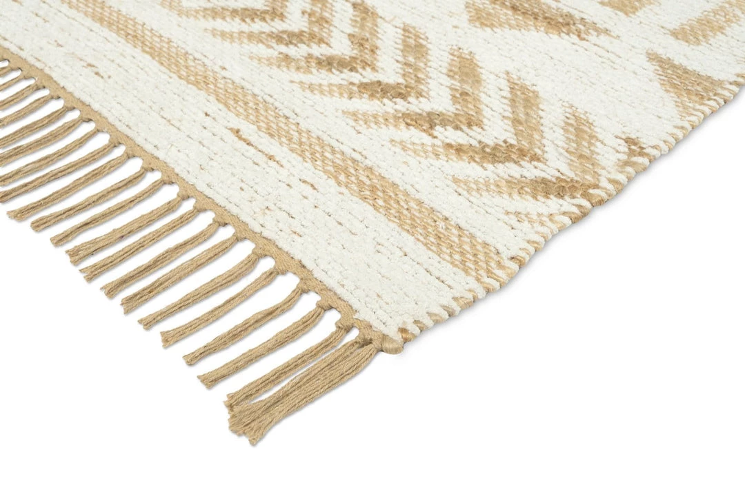 Miss Amara Marilia White And Natural Jute Blend Tribal Print Runner Rug All Rugs