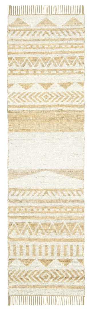 Miss Amara Marilia White And Natural Jute Blend Tribal Print Runner Rug All Rugs