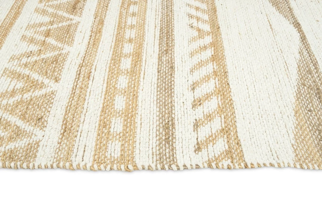 Miss Amara Marilia White And Natural Jute Blend Tribal Print Runner Rug All Rugs