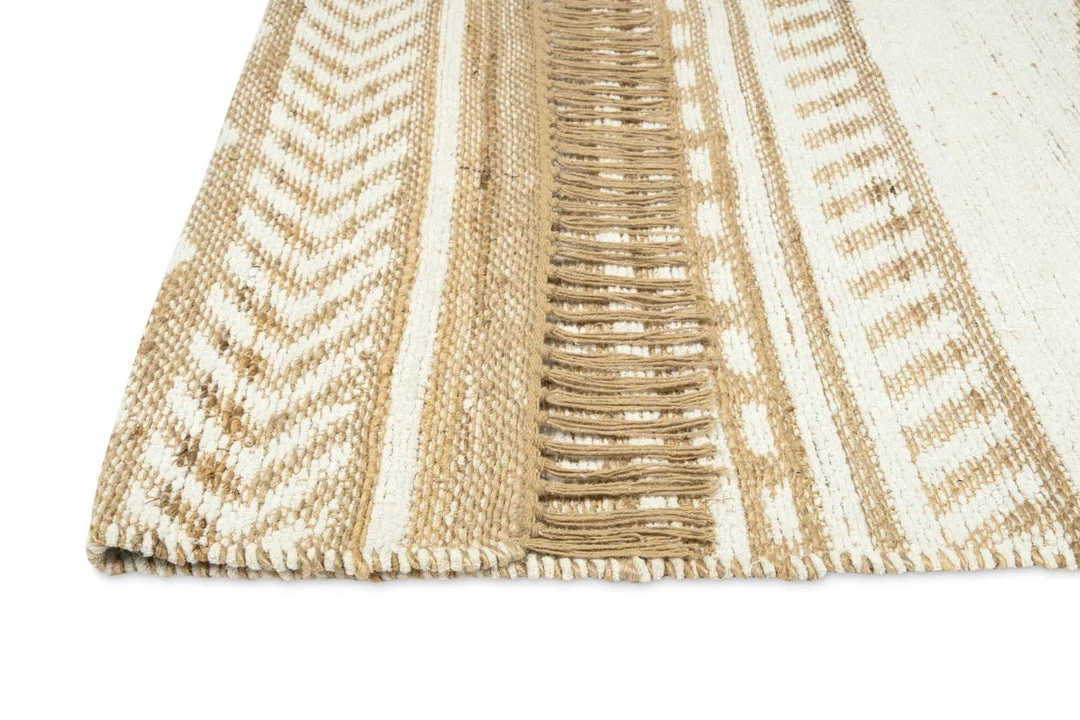 Miss Amara All Rugs Marilia White And Natural Jute Blend Tribal Print Rug