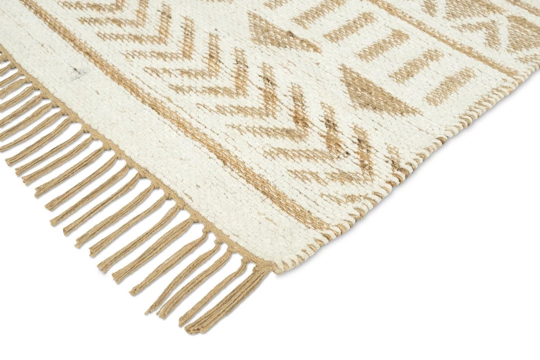 Miss Amara All Rugs Marilia White And Natural Jute Blend Tribal Print Rug