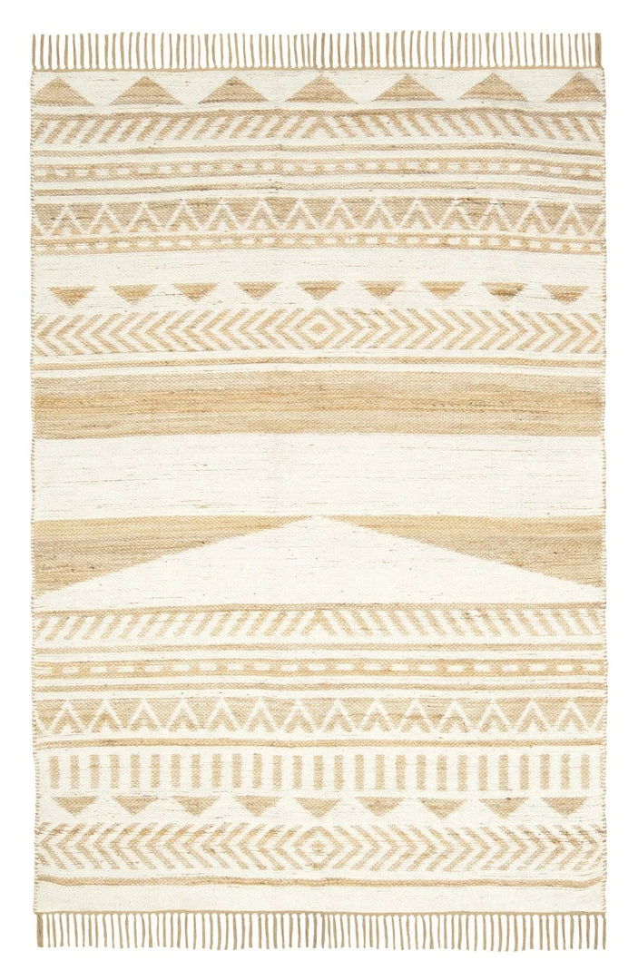 Miss Amara All Rugs Marilia White And Natural Jute Blend Tribal Print Rug