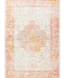 Miss Amara Marissa Orange Peach And Cream Medallion Washable Rug