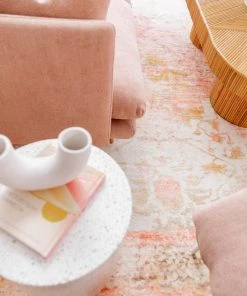 Miss Amara Marissa Orange Peach And Cream Medallion Washable Rug