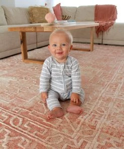 Miss Amara All Rugs Marloe Pink Peach And Beige Floral Distressed Rug