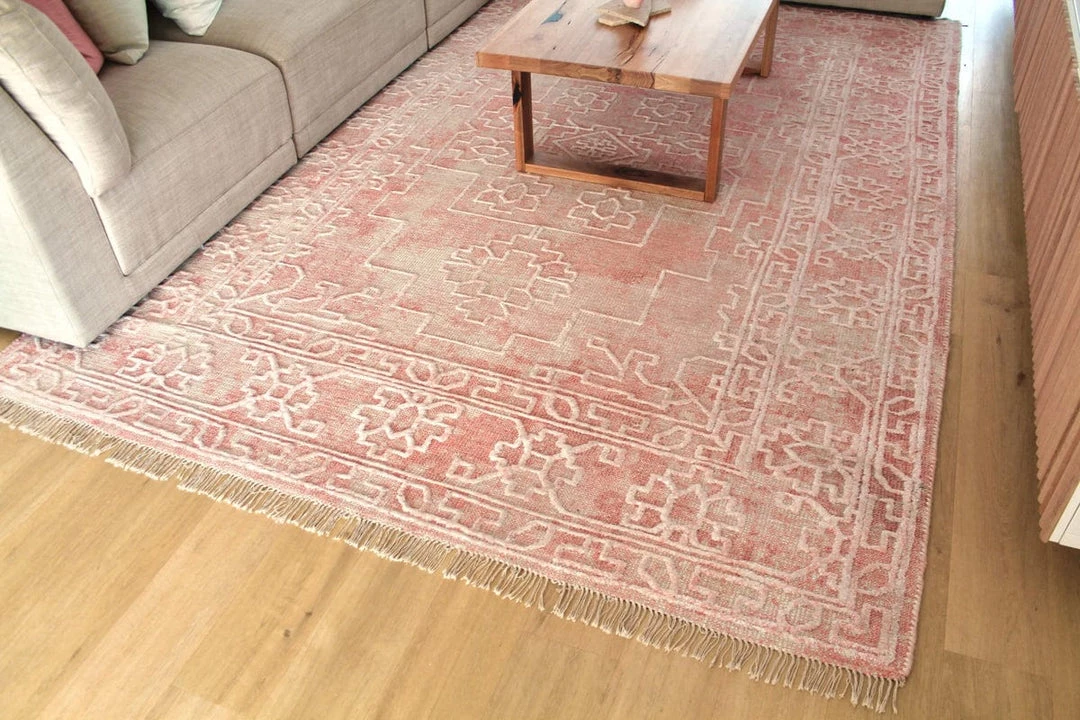 Miss Amara All Rugs Marloe Pink Peach And Beige Floral Distressed Rug