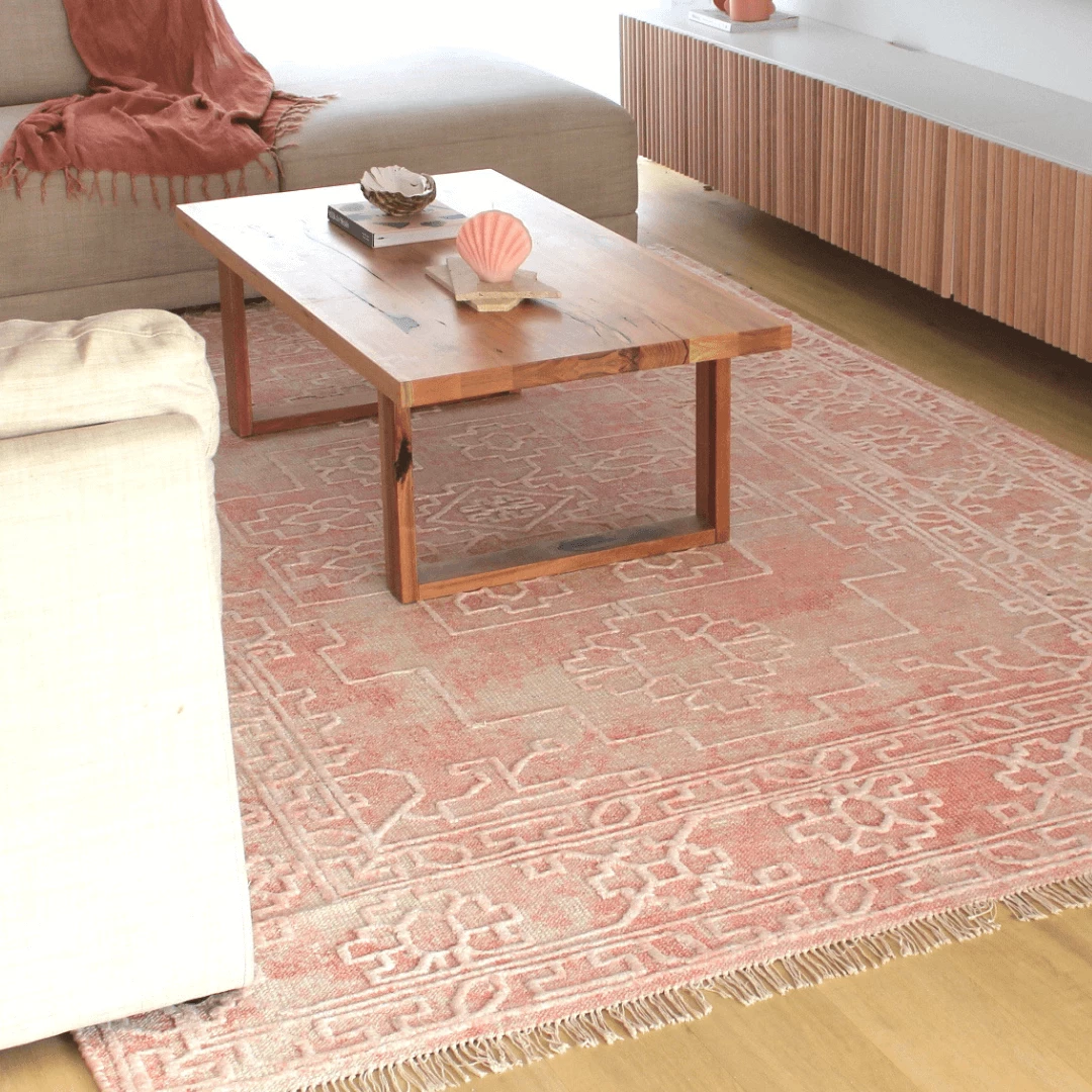 Miss Amara All Rugs Marloe Pink Peach And Beige Floral Distressed Rug