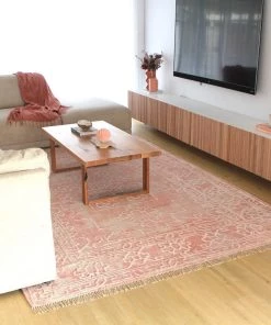 Miss Amara All Rugs Marloe Pink Peach And Beige Floral Distressed Rug