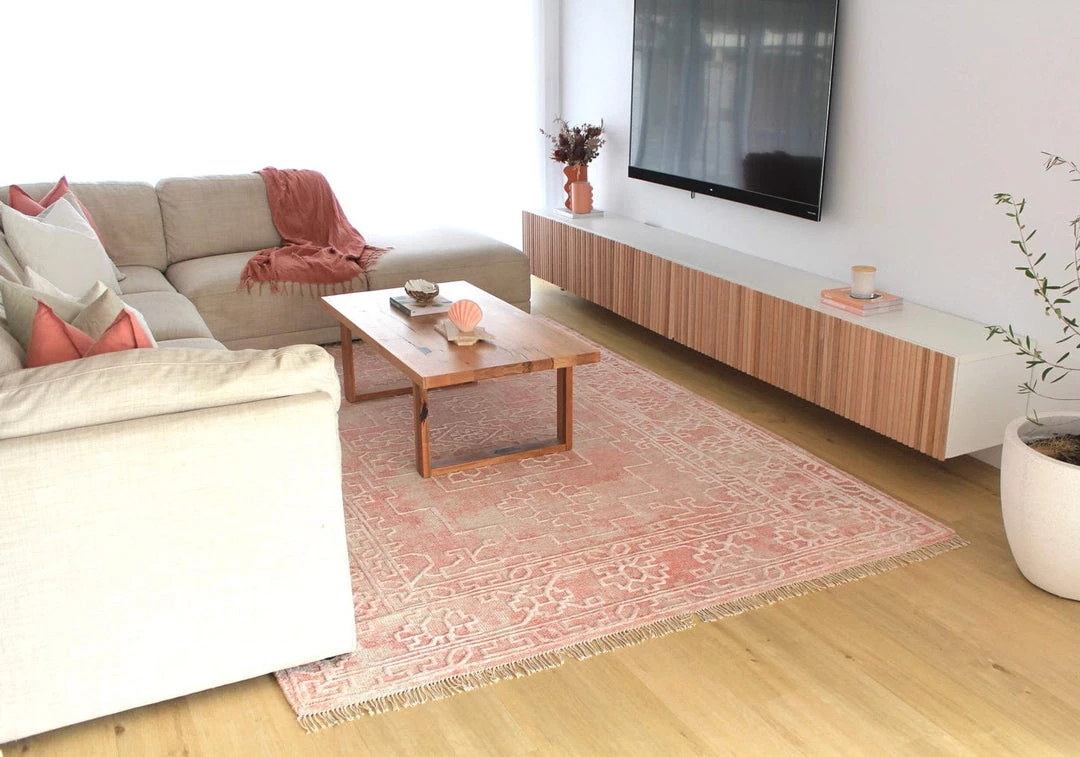 Miss Amara All Rugs Marloe Pink Peach And Beige Floral Distressed Rug