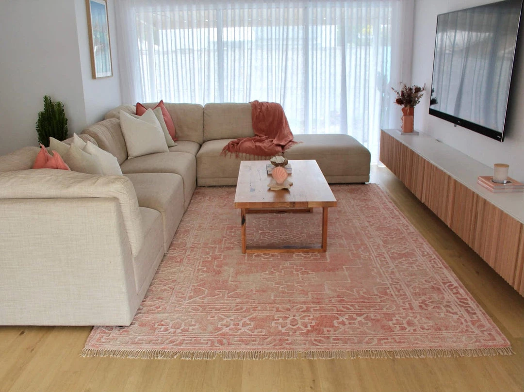 Miss Amara All Rugs Marloe Pink Peach And Beige Floral Distressed Rug