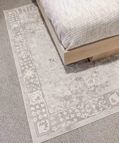 Miss Amara Maxime Grey And Ivory Distressed Floral Rug All Rugs