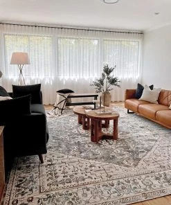 Miss Amara Mira Lustrous Grey Tan And Blue Ornate Rug All Rugs