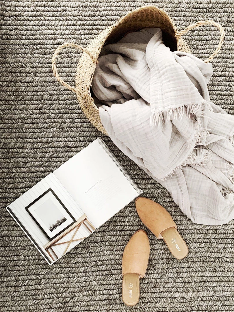 Miss Amara Moa Grey Herringbone Braided Wool Rug All Rugs