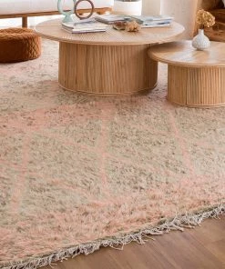 Miss Amara Monika Peach And Green Abstract Diamond Wool Rug