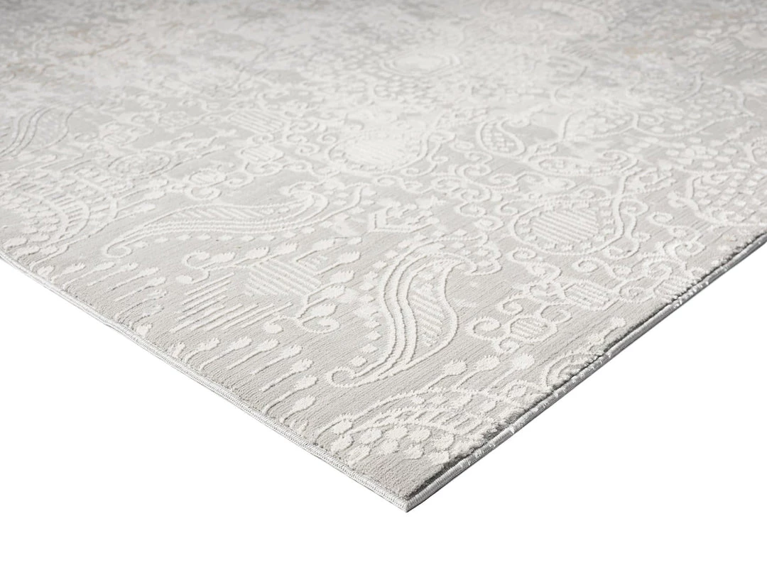 Miss Amara Montana Grey And Ivory Distressed Floral Runner Rug