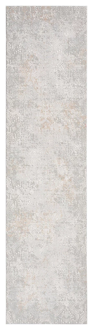 Miss Amara Montana Grey And Ivory Distressed Floral Runner Rug
