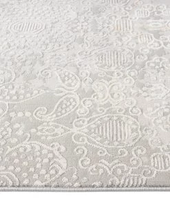 Miss Amara Montana Grey And Ivory Distressed Floral Runner Rug