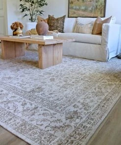 Miss Amara Moselle Beige And Brown Floral Distressed Rug