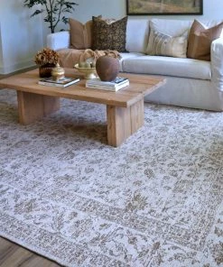 Miss Amara Moselle Beige And Brown Floral Distressed Rug