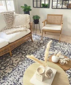 Miss Amara Nakoma Grey And Ivory Floral Tribal Rug