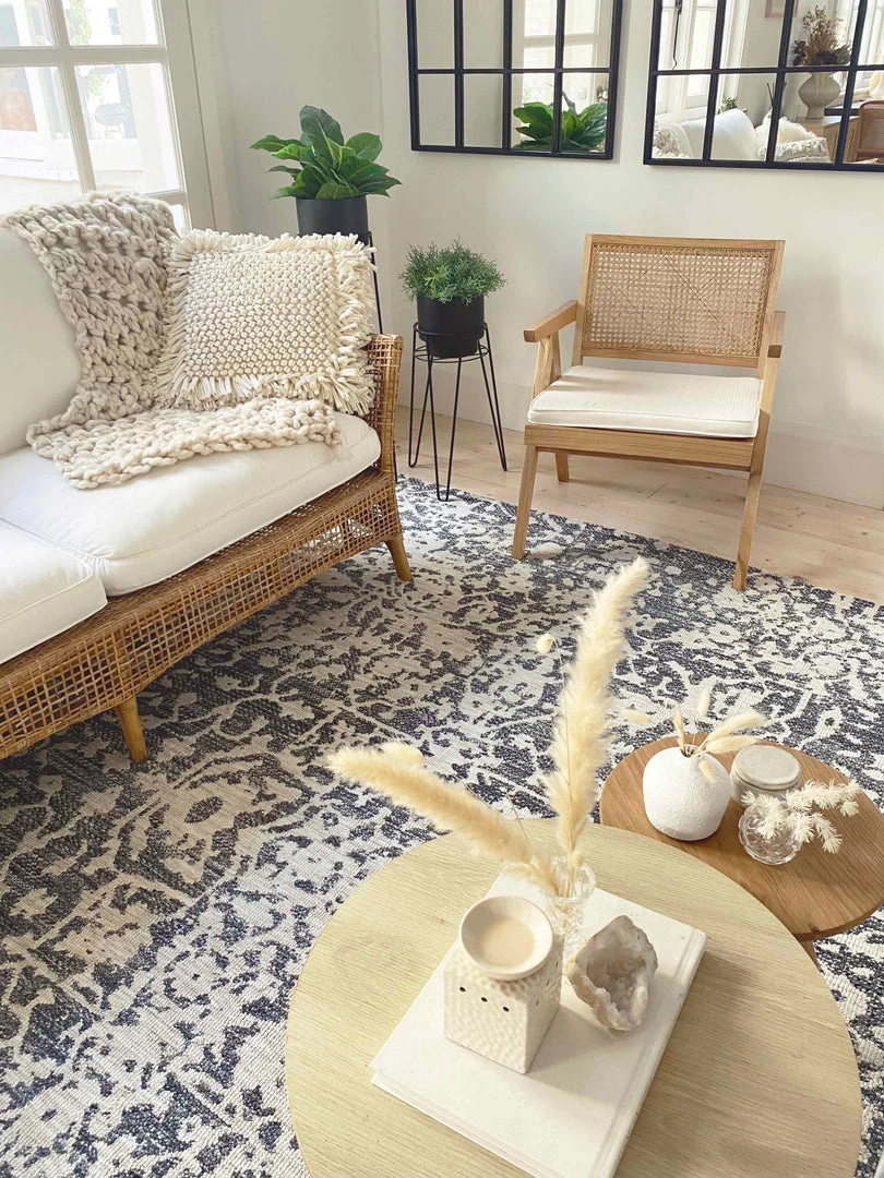 Miss Amara Nakoma Grey And Ivory Floral Tribal Rug