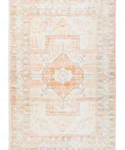 Miss Amara All Rugs Natalya Orange And Cream Transitional Washable Rug